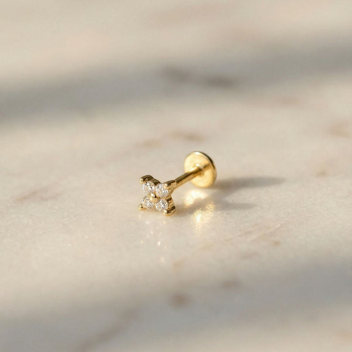 Flora Gold Flatback Earrings - Single