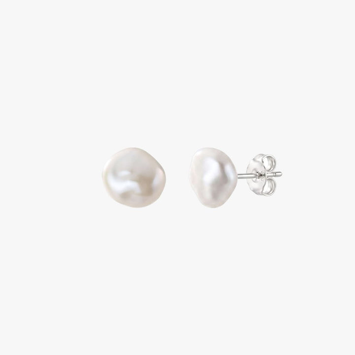 Florence Baroque Pearl Stud Earrings Silver