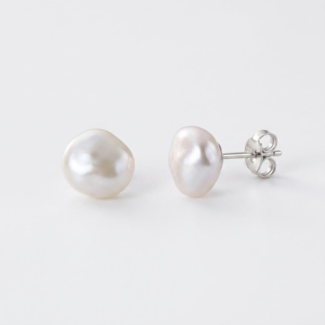 Florence Baroque Pearl Stud Earrings Silver