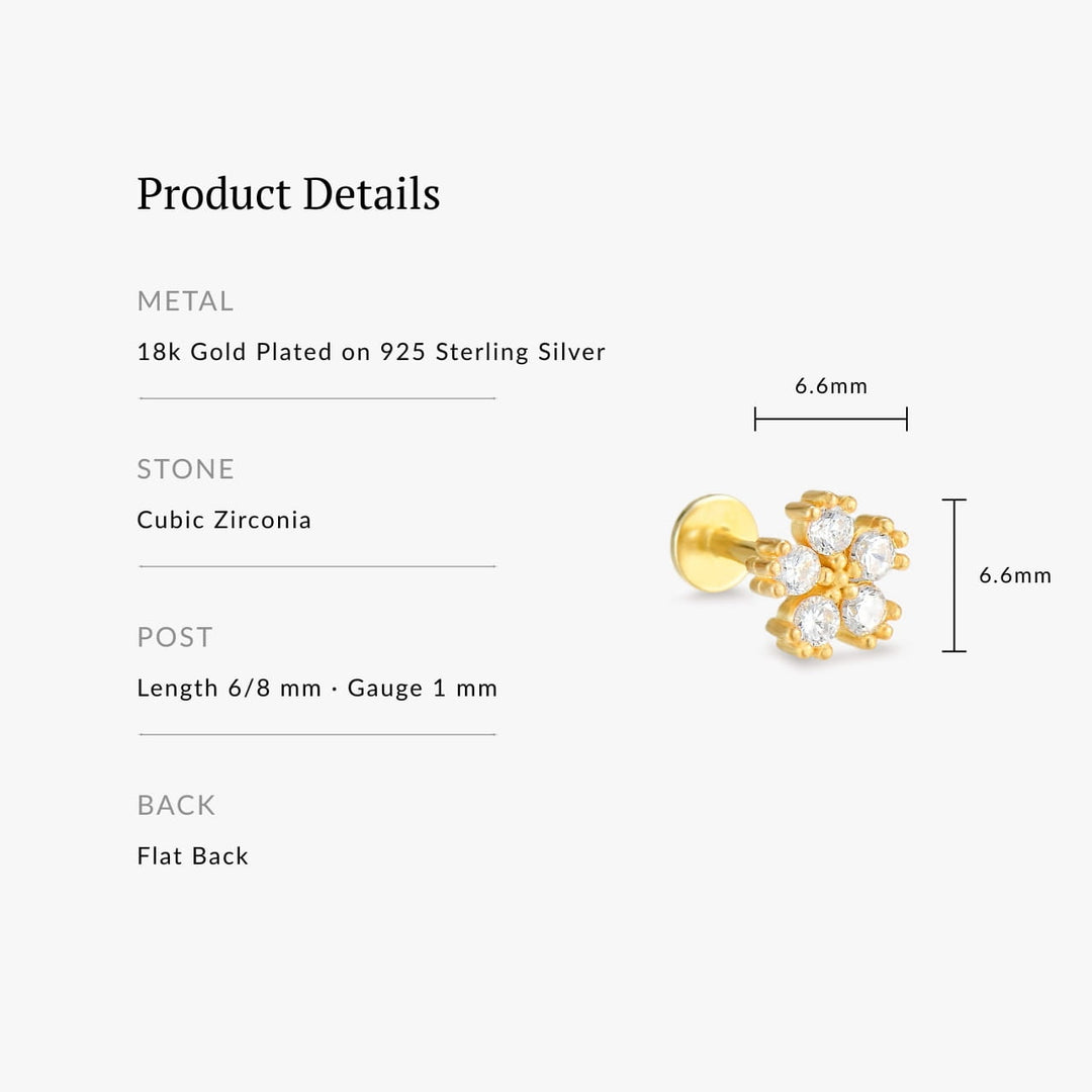 Flower Gold Flatback Earring - Single