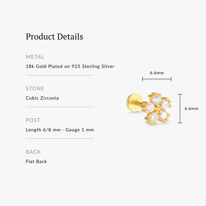 Flower Gold Flatback Earring - Single