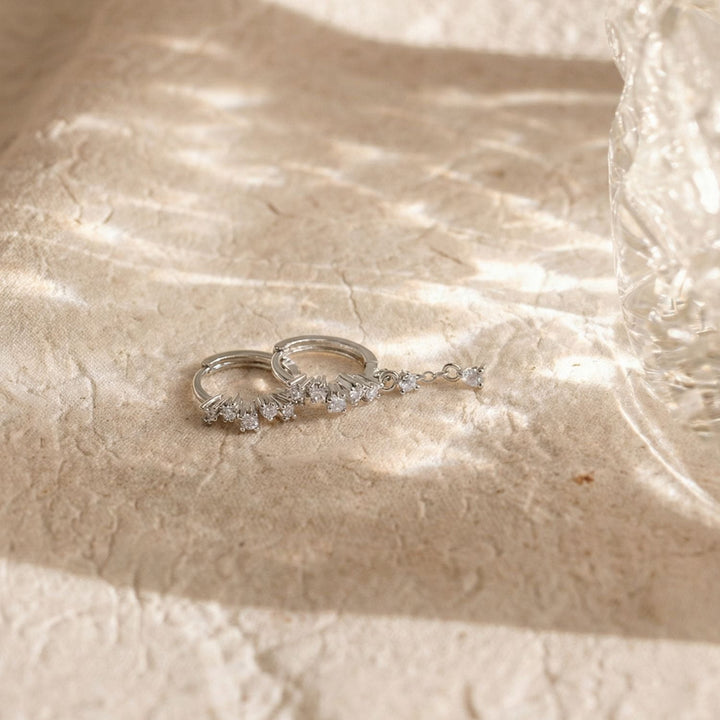 Fleur Silver Huggie Drop Earrings