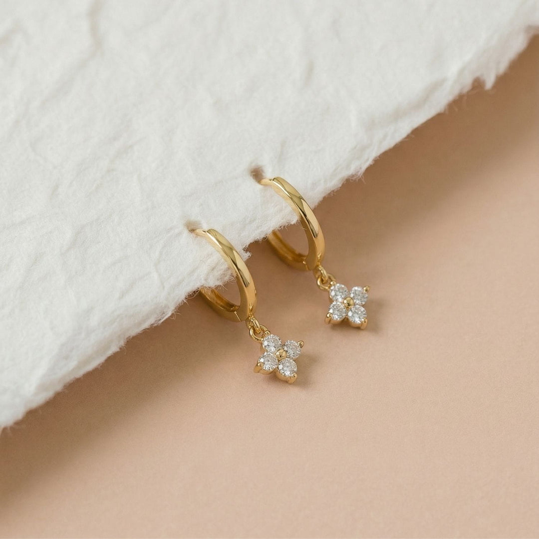 Freya Gold Flora Drop Huggie Earrings