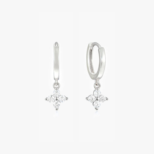 Freya Silver Flora Drop Huggie Earrings