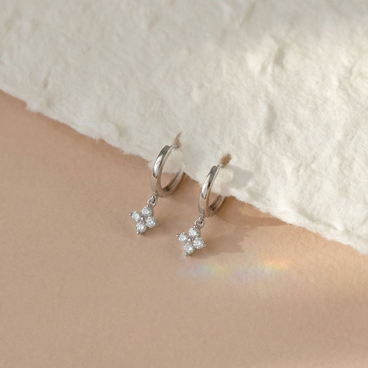 Freya Silver Flora Drop Huggie Earrings