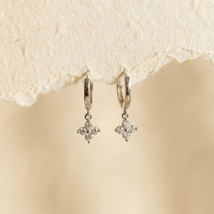 Freya Silver Flora Drop Huggie Earrings