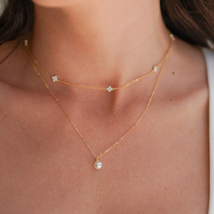 Milena Gold Pearl Pendant Necklace-Sterling Silver Necklaces-LYANG & CO.