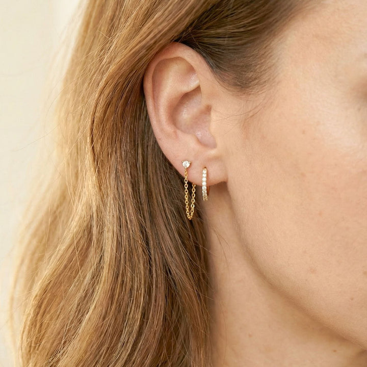 Alice Sparkly Gold Stud Chain Earrings