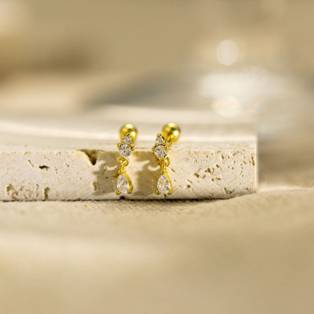 Grace Dainty Drop Silver Screwback Stud Earrings-Sterling Silver Earrings-LYANG & CO.