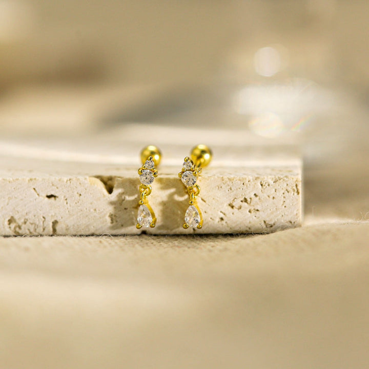 Grace Dainty Drop Silver Screwback Stud Earrings-Sterling Silver Earrings-LYANG & CO.