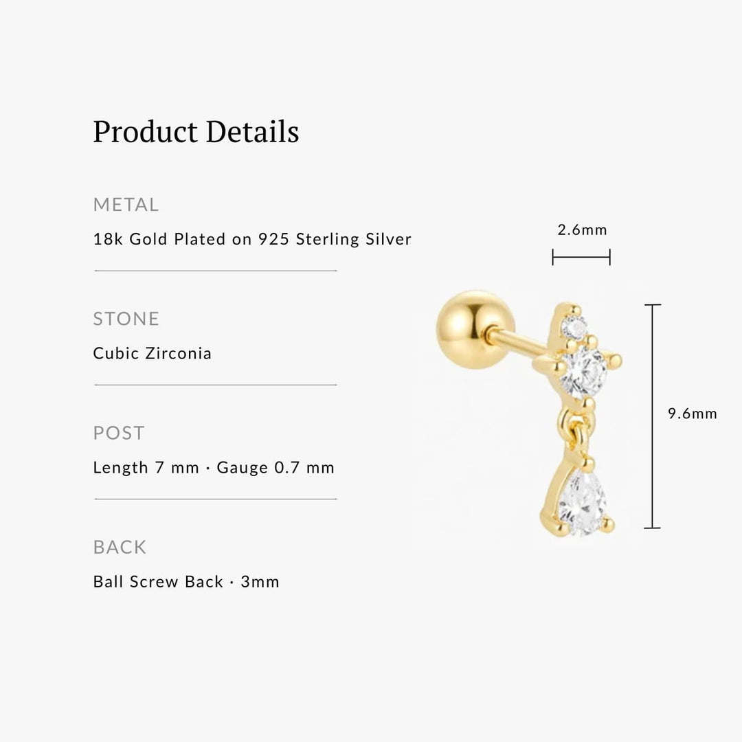 Grace Gold Teardrop Screw Back Stud - Single