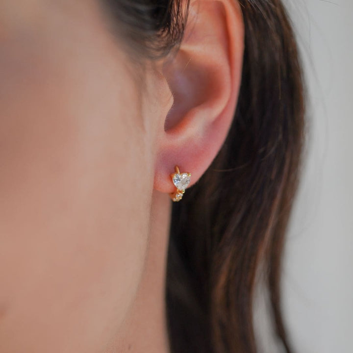 Rosa Heart Gold Huggie Hoop Earrings 8MM-Sterling Silver Earrings-LYANG & CO.