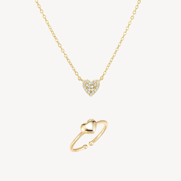 Heart Necklace & Ring Set Gold