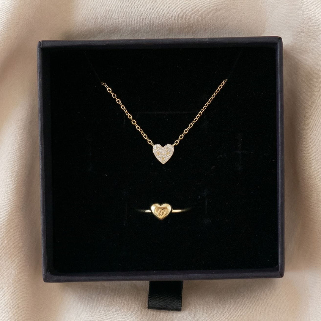 Heart Necklace & Ring Set Gold