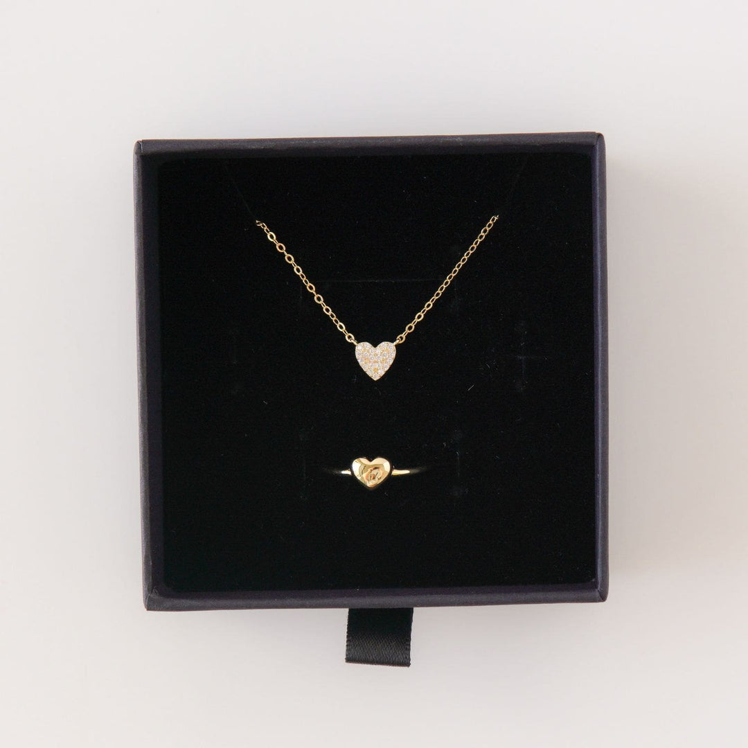Heart Necklace & Ring Set Gold