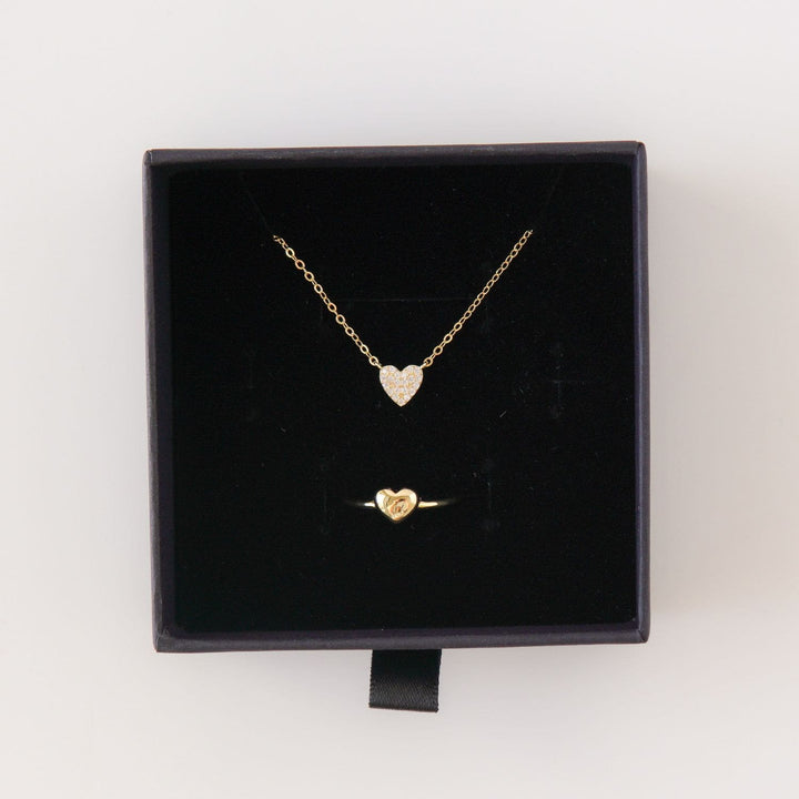 Heart Necklace & Ring Set Gold
