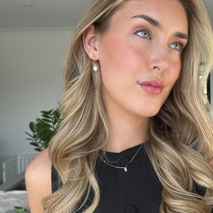 Pave Initial Gold Stud Earrings (Letter A-Z)-Sterling Silver Earrings-LYANG & CO.