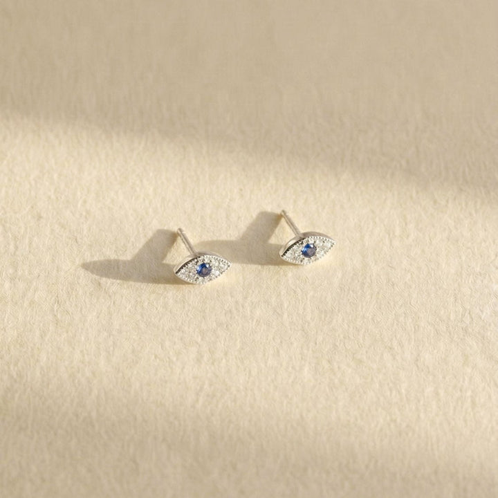Iris Silver Evil Eye Stud Earrings