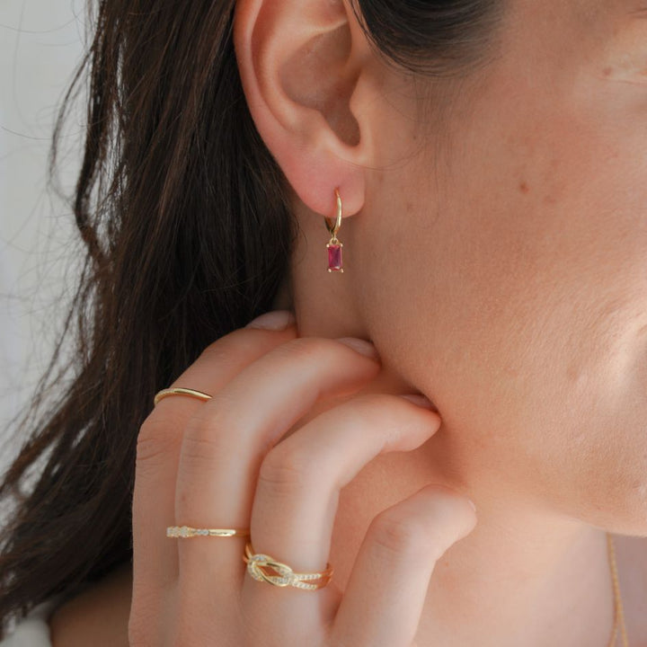 Isabella Baguette Pink CZ Gold Drop Earrings-Sterling Silver Earrings-LYANG & CO.