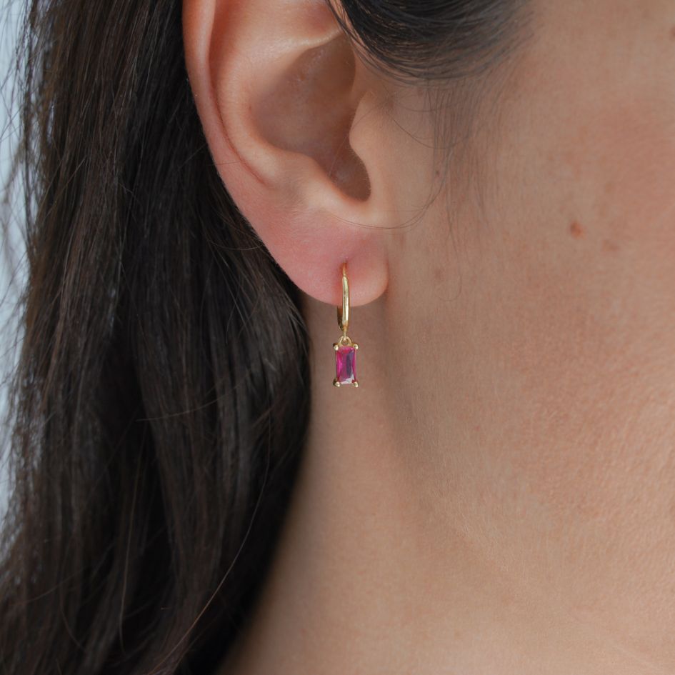 Isabella Baguette Pink CZ Gold Drop Earrings-Sterling Silver Earrings-LYANG & CO.