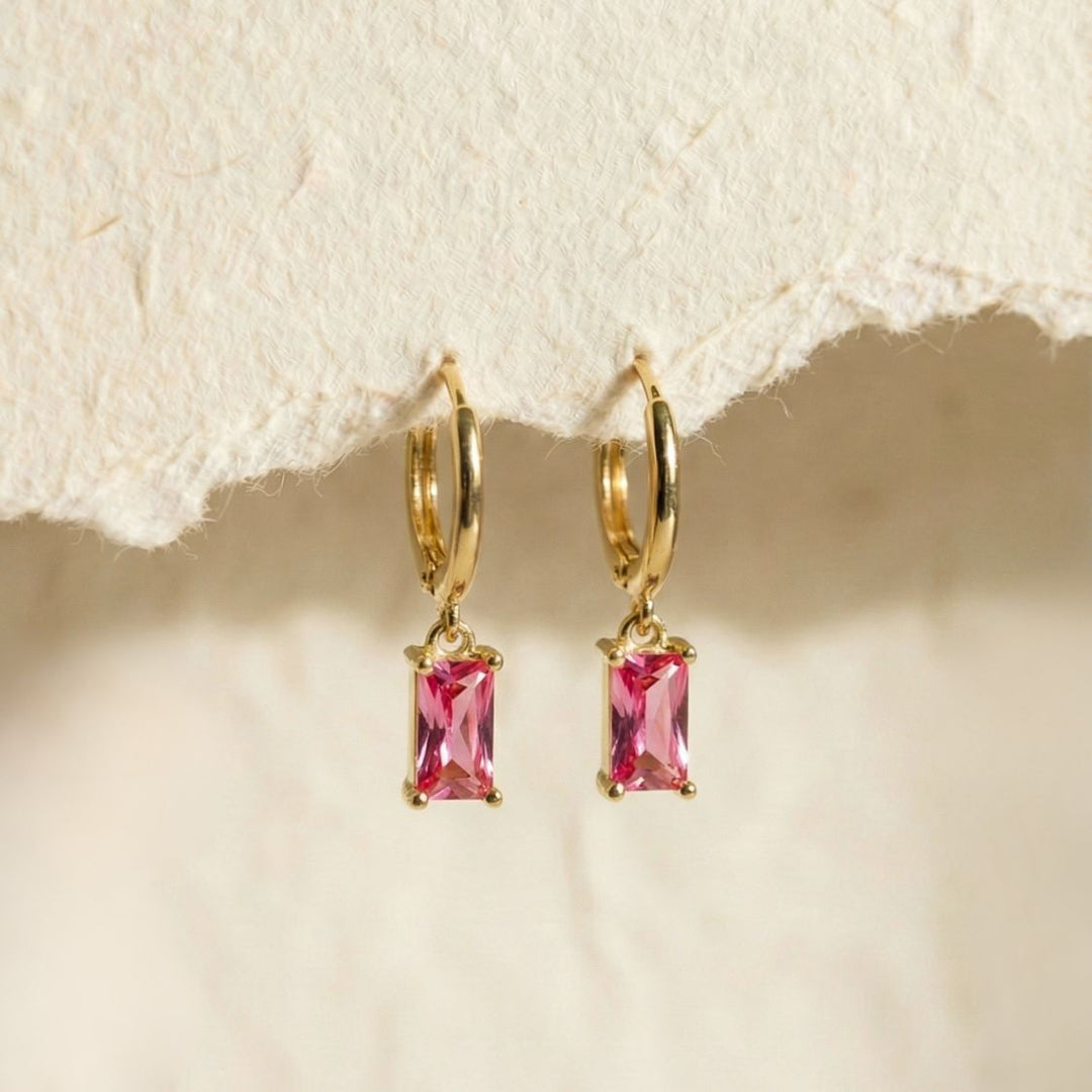 Isabella Pink Baguette Drop Earrings
