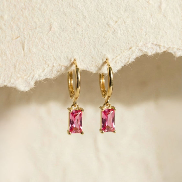 Isabella Pink Baguette Drop Earrings