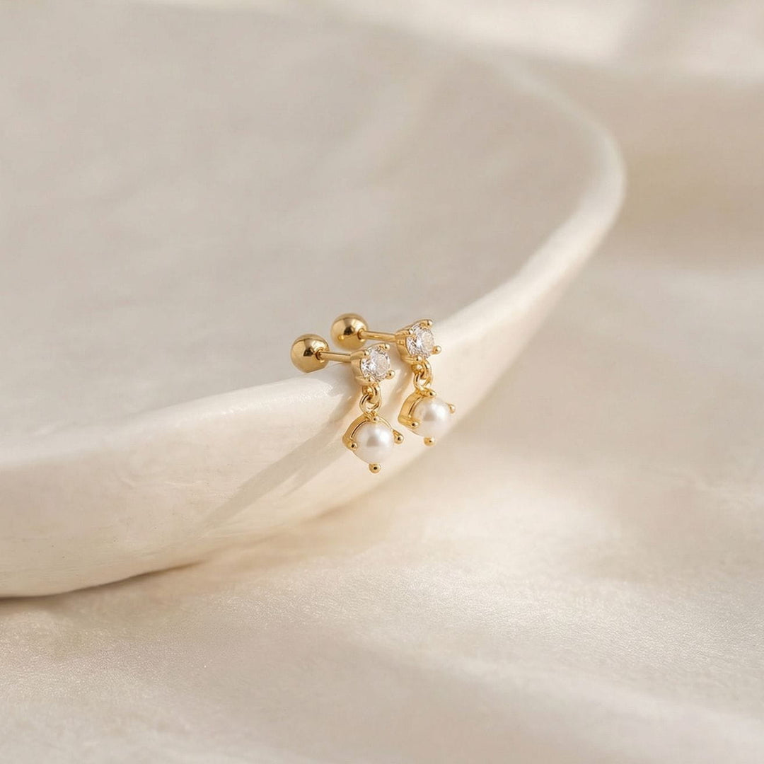 Ivy Gold Dainty Pearl Drop Stud Earrings