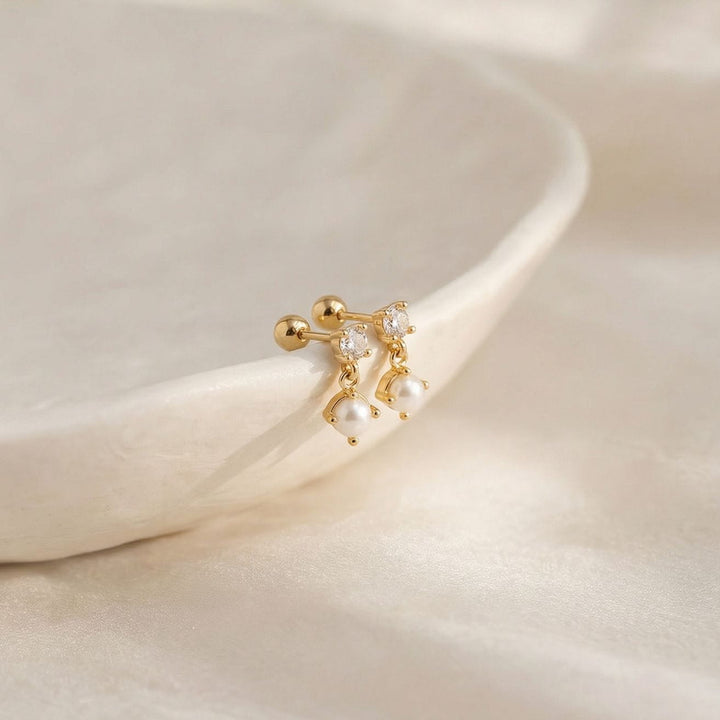 Ivy Gold Dainty Pearl Drop Stud Earrings