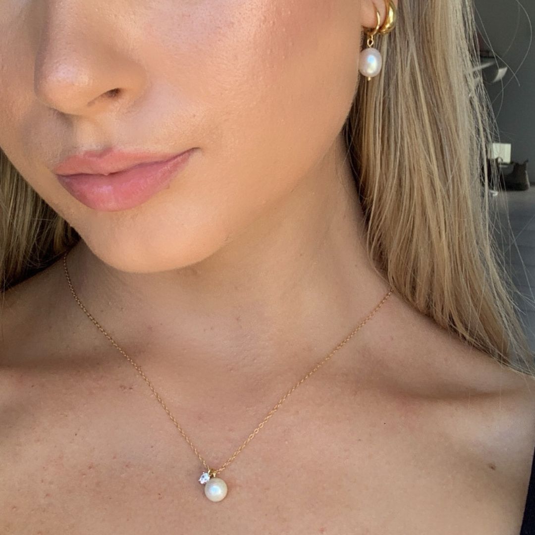 Kalasia Gold Pearl Pendant Necklace-Sterling Silver Necklaces-LYANG & CO.