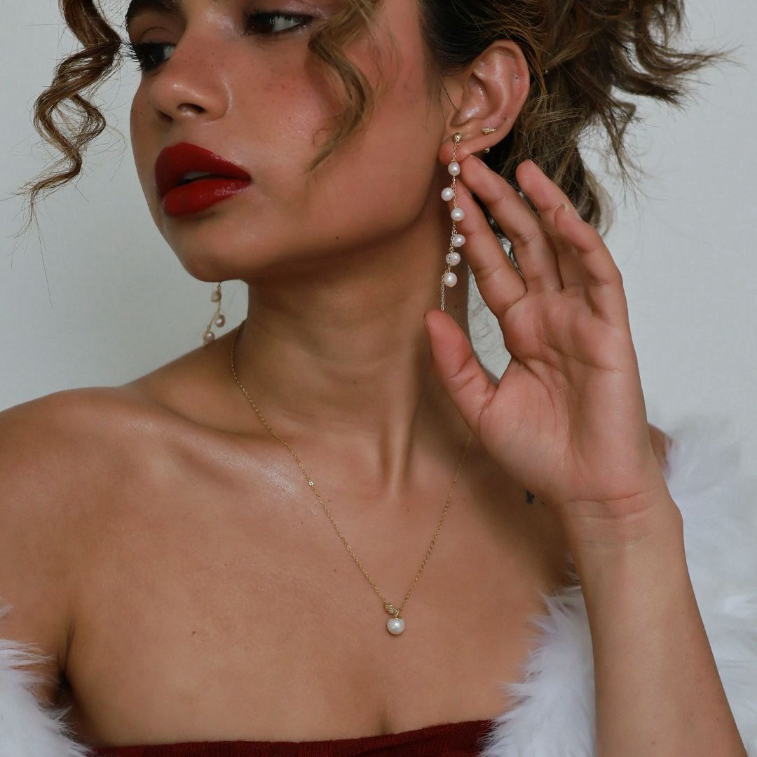 Kalasia Gold Pearl Pendant Necklace-Sterling Silver Necklaces-LYANG & CO.