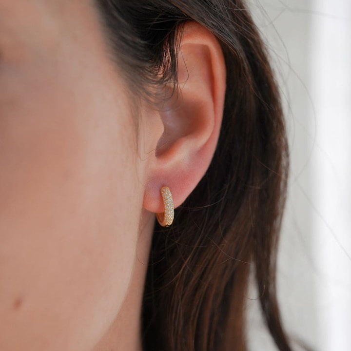 Leah Sparkly Gold Huggie Hoop Earrings 10MM-Sterling Silver Earrings-LYANG & CO.