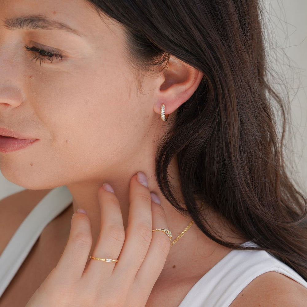 Leah Sparkly Gold Huggie Hoop Earrings 10MM-Sterling Silver Earrings-LYANG & CO.