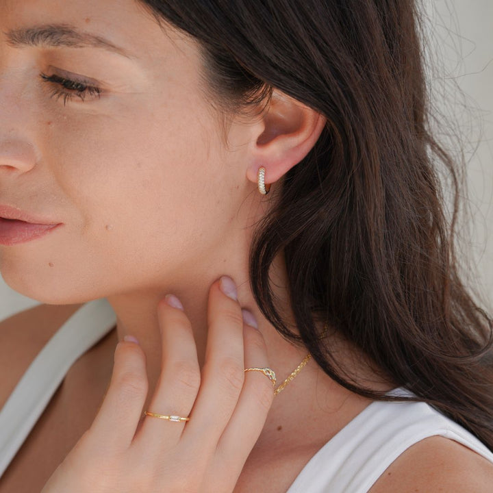 Leah Sparkly Gold Huggie Hoop Earrings 10MM-Sterling Silver Earrings-LYANG & CO.