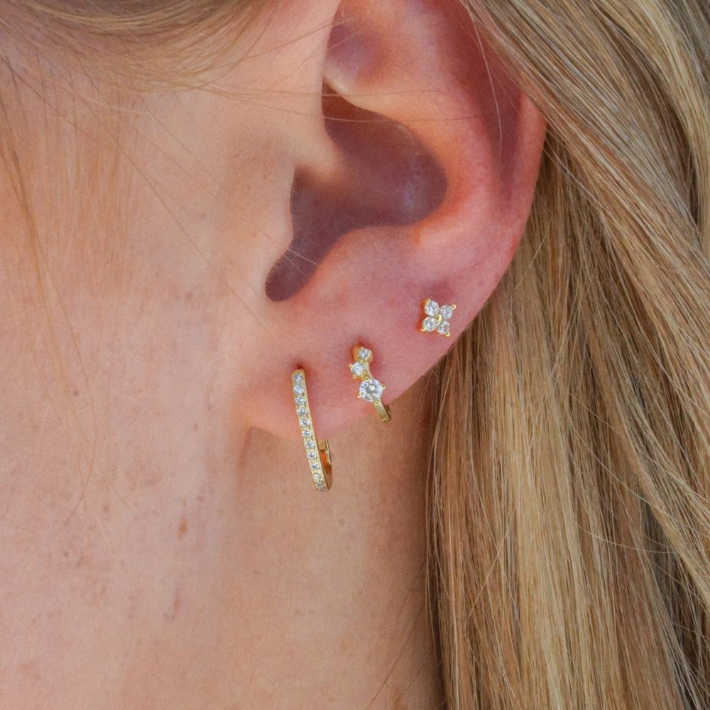 gold Earring Stack on model