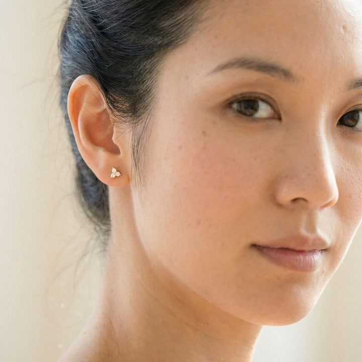 Liliah Gold Trio Diamond Stud Earrings