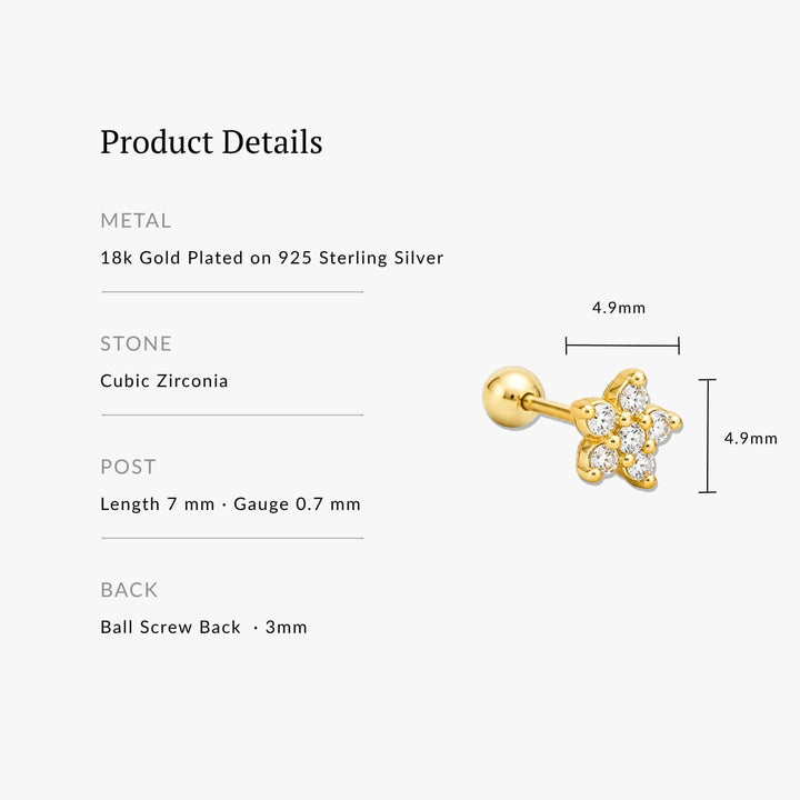 Lily Floral Screw Back Stud - Single