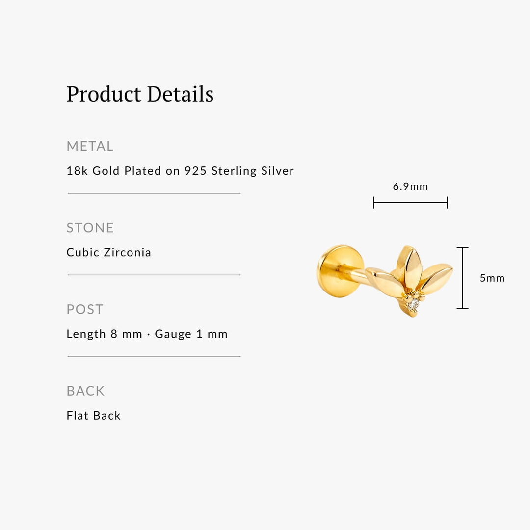 Lotus Petal Flatback Stud Earring - Single