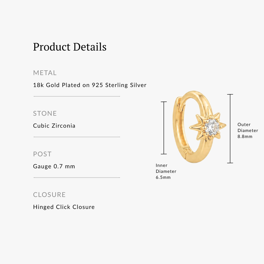 Lucie Starburst Gold Huggie Earring 6.5MM - Single