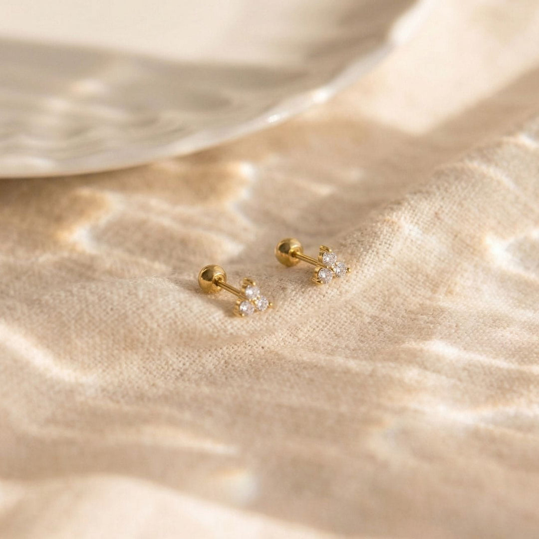Lumi Gold Trio CZ Screw Back Stud Earrings