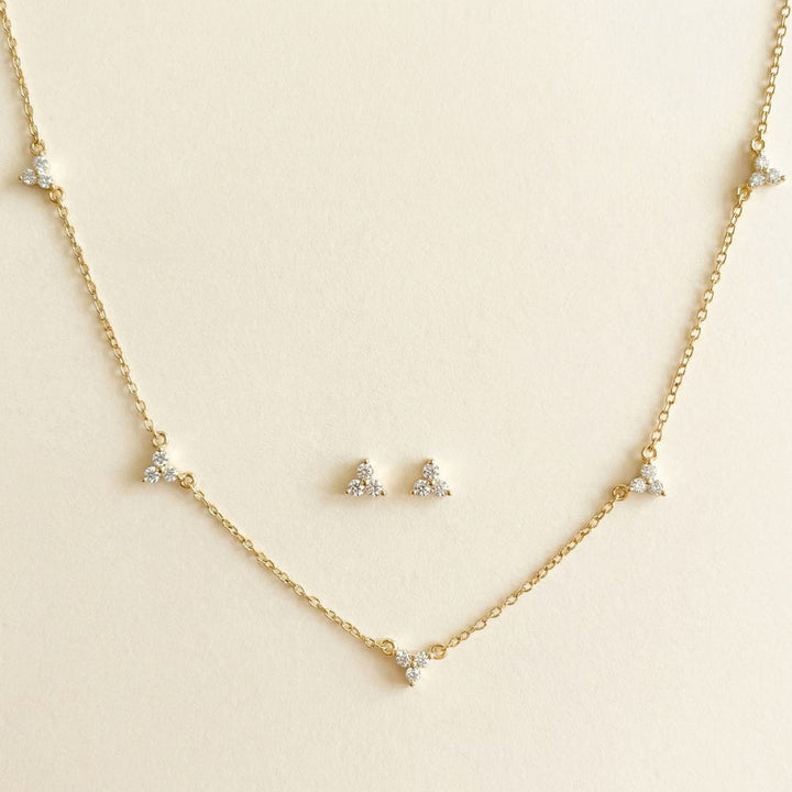 Lumi Trio Necklace & Stud Set Gold