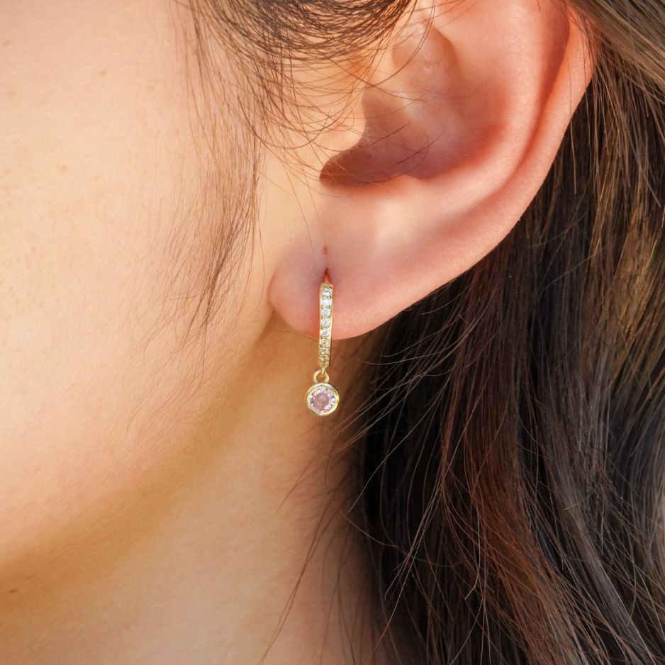 Camellia Pink Bezel Gold Drop Earrings-Sterling Silver Earrings-LYANG & CO.