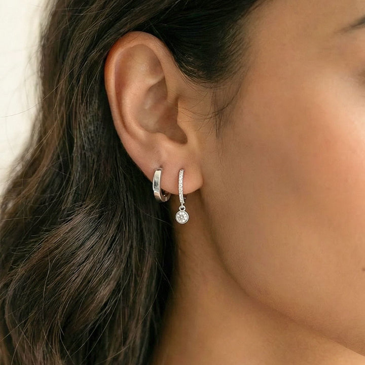 Luna Silver Hoop Drop Earrings