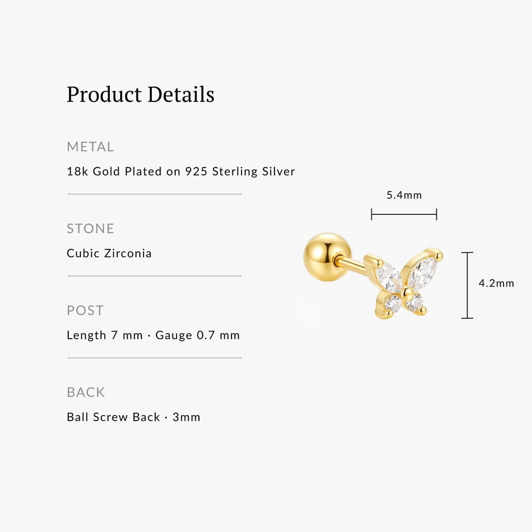 Lydia Gold Butterfly Screw Back Stud - Single
