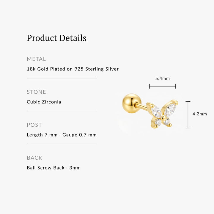 Lydia Gold Butterfly Screw Back Stud - Single