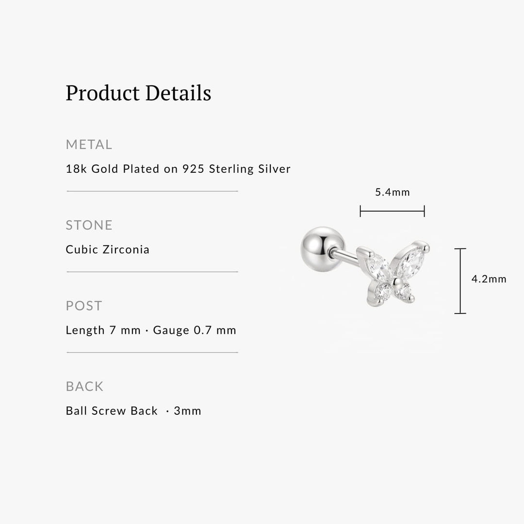 Lydia Silver Butterfly Screw Back Stud - Single