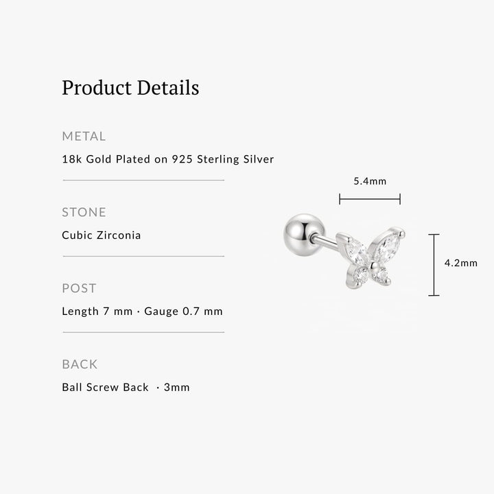 Lydia Silver Butterfly Screw Back Stud - Single