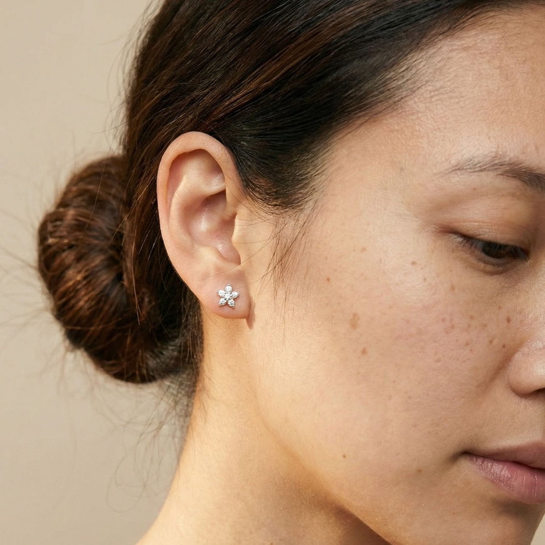 Maia Silver Flower Stud Earrings