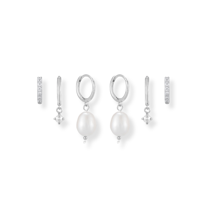 Sterling Silver Pearl Earring Stack  