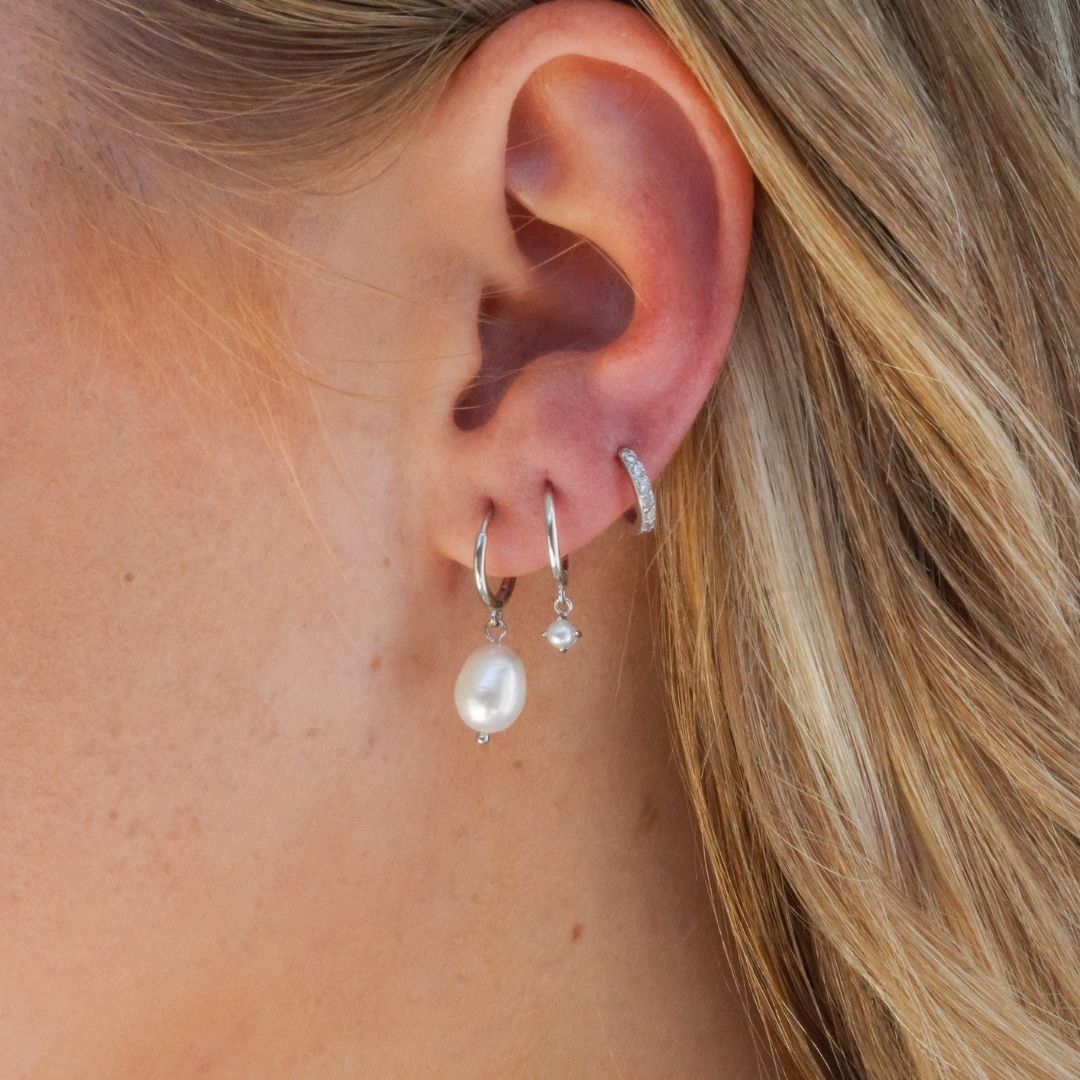 Sterling Silver Pearl Earring Stack  