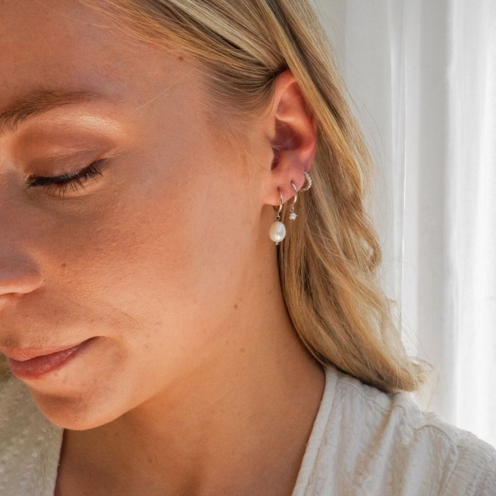 Sterling Silver Pearl Earring Stack  